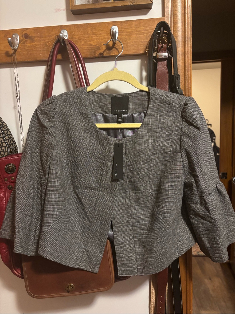 The Limited - Deadstock - Women's Grey Textured Cropped Blazer Jacket